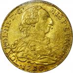 COLOMBIA. 1780/79-JJ 8 Escudos. Santa Fe de Nuevo Reino (Bogotá) mint. Carlos III (1759-1788). Restr