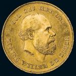 1875年荷兰10盾金币一枚，重量：6.7克，近未使用品
