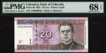 Bank of Lithuania, [PMG Top Pop] 20 litu, 2007, serial number AB 0000068, poet Maironis (Jonas Maciu