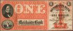 New York, New York. Merchants Bank in the City of New York. November 1, 1862. $1. About Uncirculated