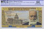 France; "Banque De France", 1963, 5 Nouveaux Francs, P.#141a, sn.0258946912 46912 P.104, yellow spot