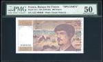 1978-95年法国100法郎样票, 编号 J.027 000000, PMG 50 (有细孔, 有粘) PMG纪录仅有九枚。Baque de France, 100 francs, SPECIMEN
