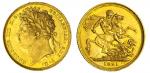 George IV (1820-1830), Sovereign, 1821, laureate head left, rev. St George and Dragon, edge milled, 