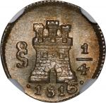 CHILE. 1/4 Real, 1816-So. Santiago Mint. Ferdinand VII. NGC MS-64.