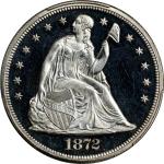 1872 Liberty Seated Silver Dollar. Proof-65+ Deep Cameo (PCGS). CAC.