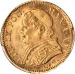 ITALY. Papal States. Gold 5 Lire, 1866-R XXI. PCGS MS-65 Secure Holder.
