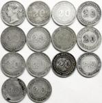 Collection from 14 different 20 cents from 1884 to 1901. Nice tovery fine