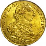 COLOMBIA. 1778/7-JJ 8 Escudos. Santa Fe de Nuevo Reino (Bogotá) mint. Carlos III (1759-1788). Restre