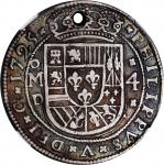 MEXICO. "Royal" Presentation Cob 4 Reales, 1725-Mo D. Mexico City Mint, Assayer D. Philip V. NGC EF 