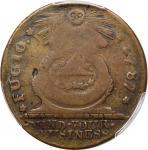 1787 Fugio Copper. Pointed Rays. Newman 10-T, W-6705. Rarity-5. STATES UNITED, 1/Horizontal 1. Fine-