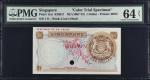 1967-72年新加坡货币发行局一圆。遂色样张。SINGAPORE. Board of Commissioners of Currency. 1 Dollar, ND (1967-72). P-1ct