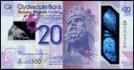 Clydesdale Bank, polymer £20, 11 July 2019, serial number W/HS 000300, purple and lilac, a map of Sc