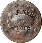 H.REES (curved) / PHILa (upside down) on an 1820 Matron Head large cent. Brunk R-165, Rulau HT-415G.
