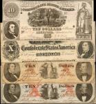 Lot of (4) Confederate Currency Notes. 1861-1862 $10. Very Fine to About Uncirculated.