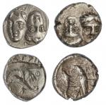 Moesia. Istros. Pair of Fourth Century BC AR Quarter Drachm or Trihemiobol. 1.58 and 1.47 gms. Facin