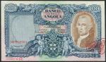 Banco de Angola, 100 angolares, 1 March 1951, serial number 26PM00000, blue and brown on pink, green