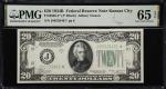 Fr. 2056-J*. 1934B $20 Federal Reserve Star Note. Kansas City. PMG Gem Uncirculated 65 EPQ.