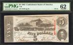 T-60. Confederate Currency. 1863 $5. Cross Cut Cancelled. PMG Uncirculated 62.