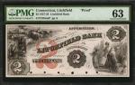 Litchfield, Connecticut. Litchfield Bank. 1857-59 $2. PMG Choice Uncirculated 63. Proof.