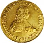 CHILE. 8 Escudos, 1751-So J. Santiago Mint. Ferdinand VI. PCGS MS-62.