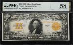 Fr. 1187. 1922 $20 Gold Certificate. PMG Choice About Uncirculated 58.