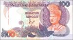 1989年马来西亚国家银行100马币。印墨错误。About Uncirculated.