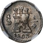 CHILE. 1/4 Real, 1803-So. Santiago Mint. Charles IV. NGC EF-40.