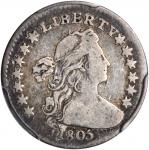 1805 Draped Bust Half Dime. LM-1, the only known dies. Rarity-4. Fine-12 (PCGS).