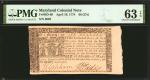 MD-69. Maryland. April 10, 1774. $6 (27s). PMG Choice Uncirculated 63 EPQ.