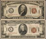 Lot of (2) Fr. 2303 & 2305. 1934A $10 & $20 Hawaii Emergency Notes. Extremely Fine.