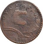 1786 New Jersey Copper. Maris 21-P, W-4920. Rarity-5. Narrow Shield, Curved Plow Beam. Very Fine, Gr