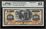 BOLIVIA. Banco Mercantil. 10 Bolivianos, 1906. P-S174as. Specimen. PMG Choice Uncirculated 63 EPQ.