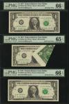 Lot of (3) Fr. 1909-K. 1977 $1 Federal Reserve Notes. Dallas. PMG Gem Uncirculated 65 EPQ & 66 EPQ. 