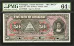 NICARAGUA. Tesoro Nacional. 50 Pesos, 1910. P-48s2. Specimen. PMG Choice Uncirculated 64 EPQ.