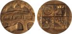 2002年祝贺中国印钞造币博物馆开馆精致大铜章一套二枚，原盒装、附证书NO.00896。无面值，直径80mm，发行量2000套。