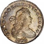 1806 Draped Bust Half Dollar. O-122, T-25. Rarity-6. Pointed 6, Stem Through Claw. MS-62+ (NGC).