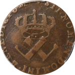 1722/1-H French Colonies Sou, or 9 Deniers. La Rochelle Mint. Martin 2.5-C.1, W-11835. Rarity-3. VF-