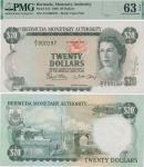 Bermuda; "Bermuda Monetary Authority", 1986, $20, P.#31d, sn. A/3 000197, UNC.(1) PMG Choice UNC 63E
