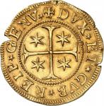 ITALIE - ITALYGênes, République (1528-1797). 5 doppie datée 1653 IAB, Gênes.  NGC AU 55 (6639714-004