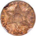 1858 Silver Three Cents. NGC PF67