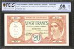 FRENCH SOMALILAND. Banque de LIndo-Chine. 20 Francs, ND. P-7s. Specimen. PCGS BG Gem Uncirculated 66