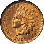 1864 Indian Cent. Bronze. L on Ribbon. MS-65 RD (NGC).