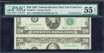 Fr. 2075-L. 1985 $20 Federal Reserve Note. San Francisco. PMG About Uncirculated 55 EPQ. Cutting Err