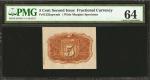 Fr. 1232spwmb. 5 Cent. Second Issue. PMG Choice Uncirculated 64. Wide Margin Back Specimen.