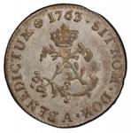 1763/2-A Sou Marque. Paris Mint. Vlack-47a. Rarity-6. 3/Inverted 2. First Semester. MS-62 (PCGS).