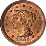 1851 Braided Hair Cent. N-12, 11. Rarity-1. MS-65 RD (PCGS).