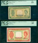 1953年英属马来亚及北婆罗州5元及10元各1枚 PCGS BG F 15