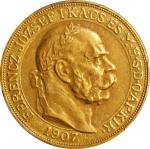 HUNGARY. 100 Korona, 1907-KB. Kremnica Mint. Franz Joseph. PCGS AU-58.