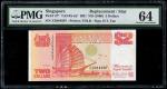 Singapore, $2, 1990, Sign. H.T.Tau, Replacement (KNB24c;P-27*) S/no. ZZ084997, PMG 641990年新加坡2元补票