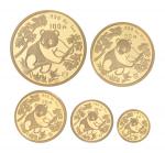 1992年熊猫纪念金币1盎司等一组5枚 完未流通 China (Peoples Republic), Gold 5 Coin Proof Panda Set, 1992, set of 5 gold 